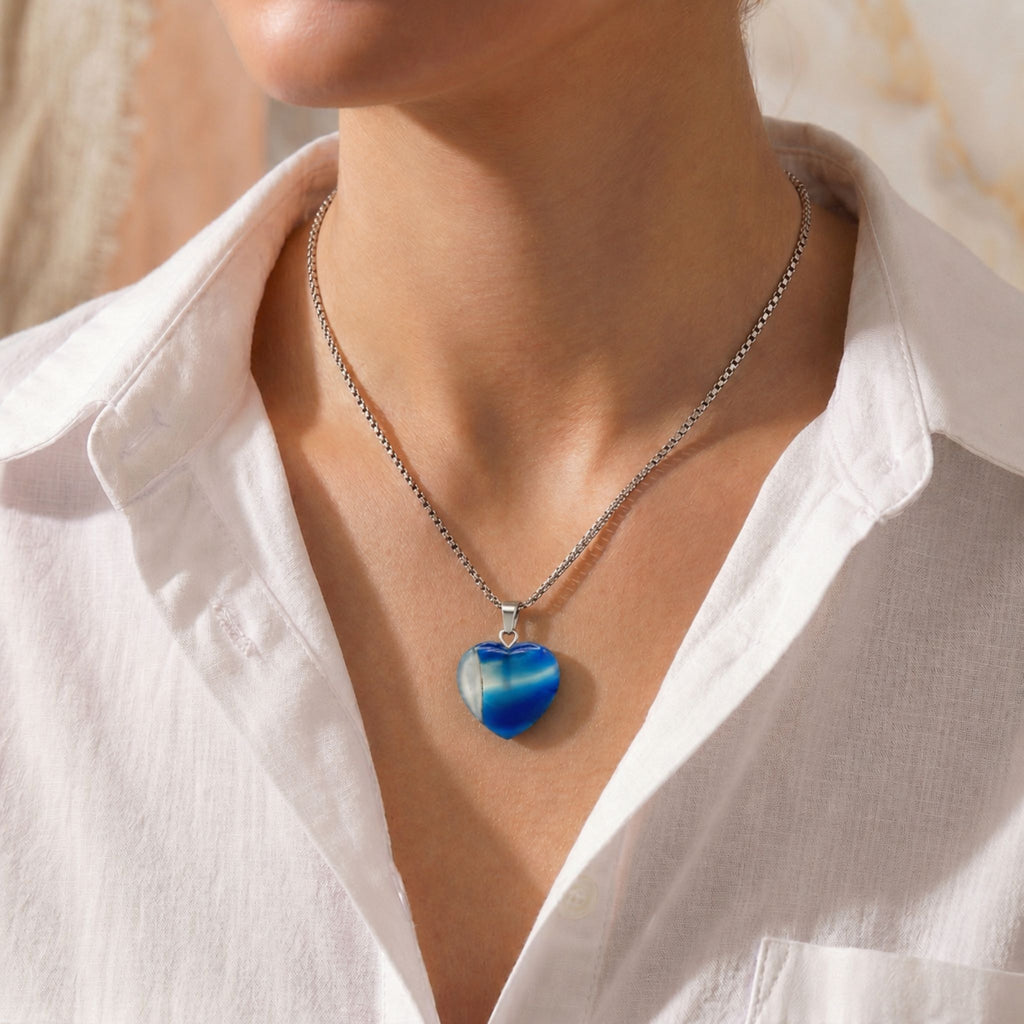 Blue Agate Heart Necklace