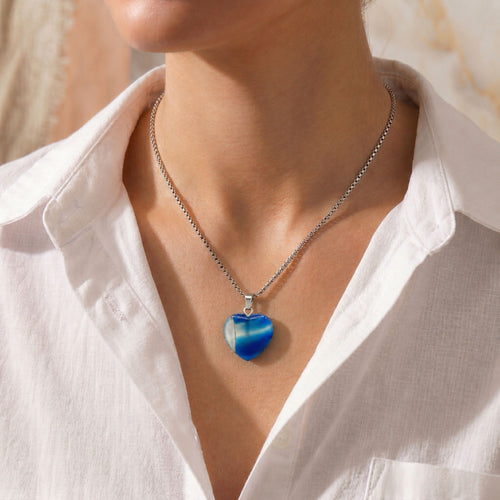 Blue Agate Heart Necklace