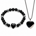 Obsidian Heart Necklace & Bracelet Set