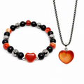 Red Agate Heart Necklace & Bracelet Set