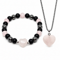 Rose Quartz Heart Necklace & Bracelet Set